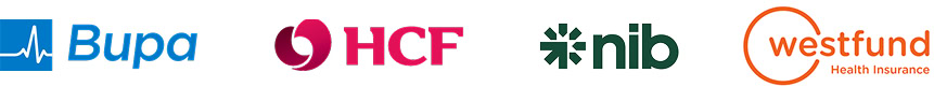 Logos of Bupa, HCF, nib, and Westfund insurers.