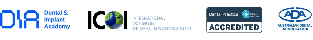 Dental and implant accreditation logos.
